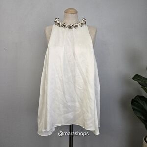 Azeeza Raw Silk Trapeze White Tunic Top